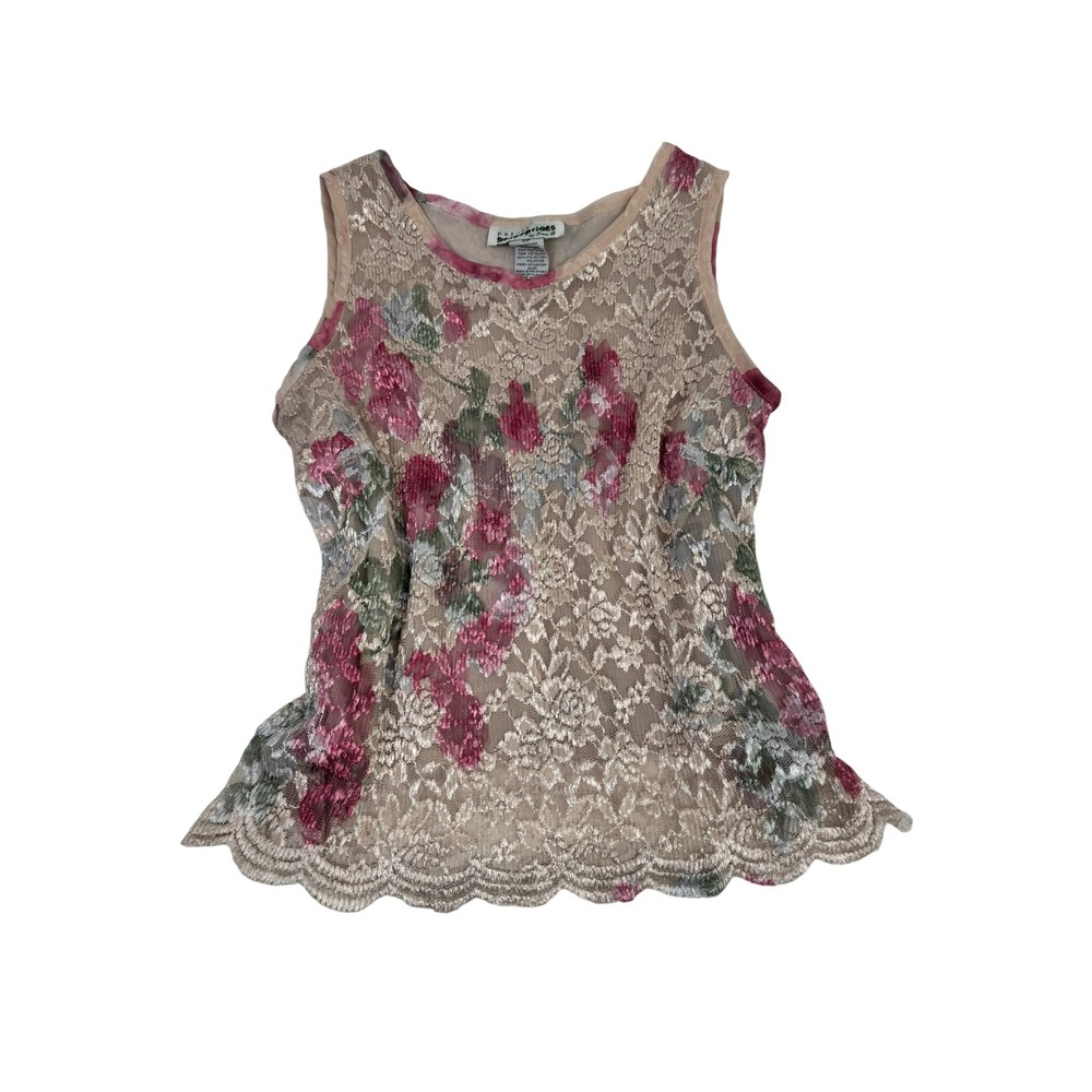 Vintage 90s Perceptions by Irene B. Floral Lace Tank 10P Romantic Cottagecore